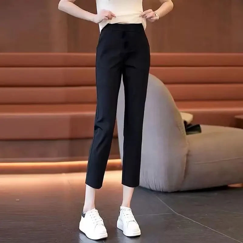 Casual Style Lightweight Casual Suit  Elastic Waist Short Length Pants