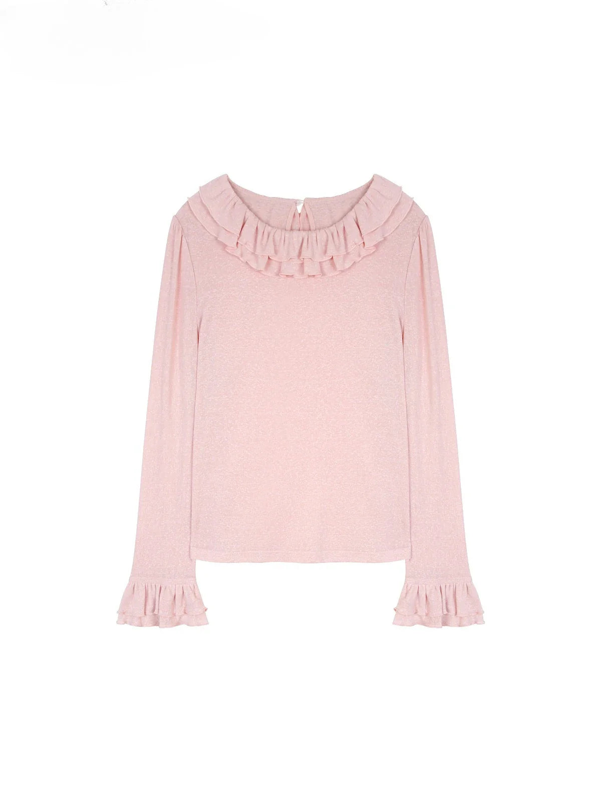 Solid Color Long Sleeve Sweet Double Layer Ruffles Crew Neck Knitted Sweater