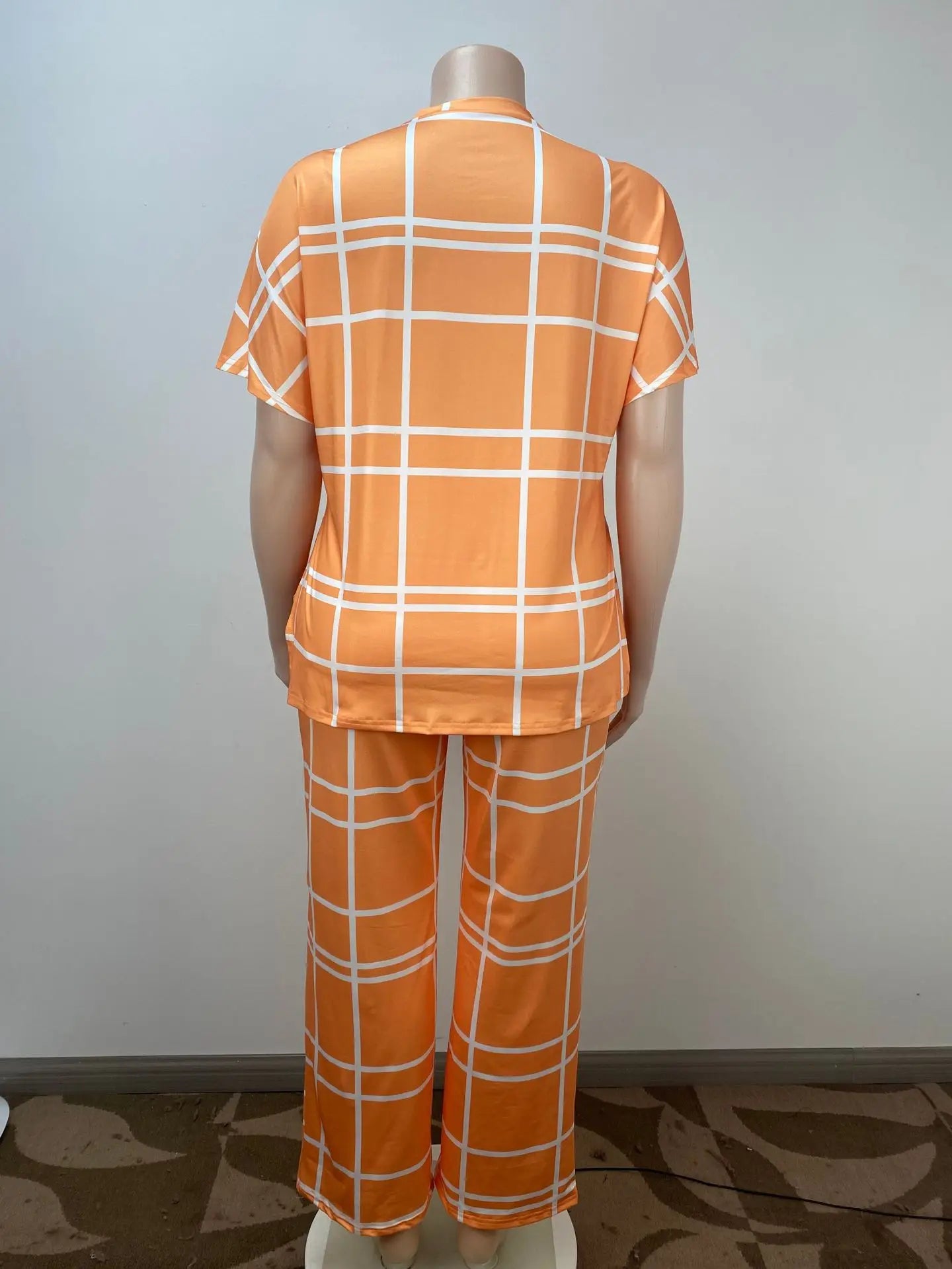 Elements Striped Grid Printed Casual Round Neck  Two Piece Set