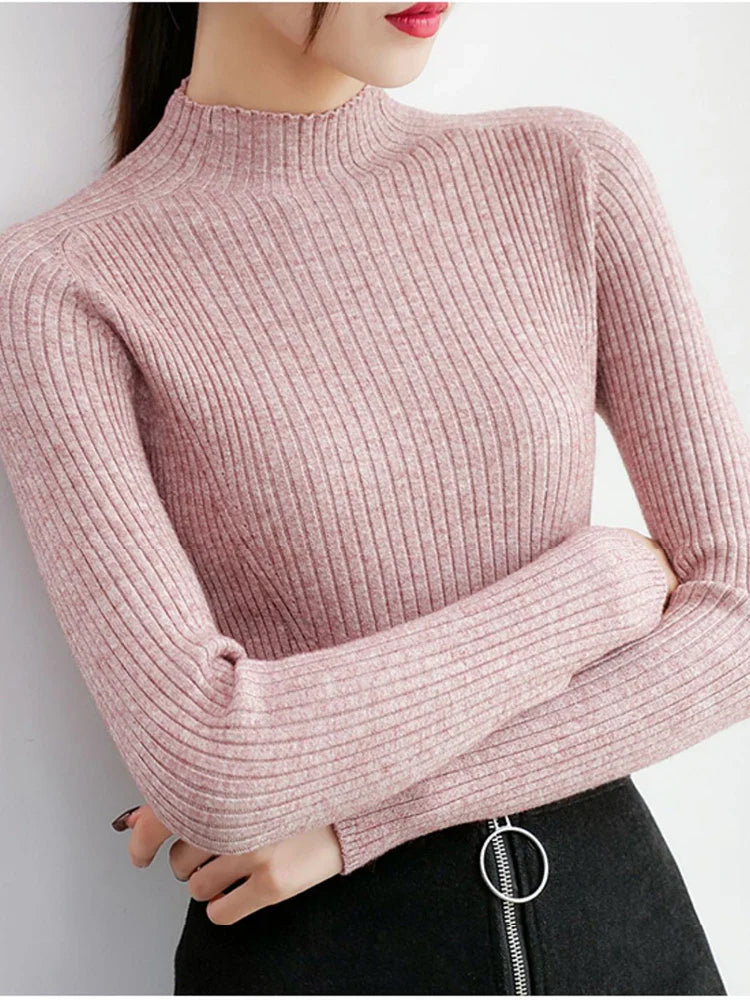 Pullover Mock Neck Long Sleeve Slim Sweater