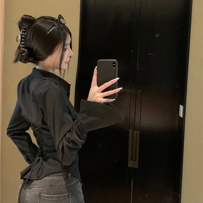 Gidyq Fashion Women Bandage Shirts Korean All Match