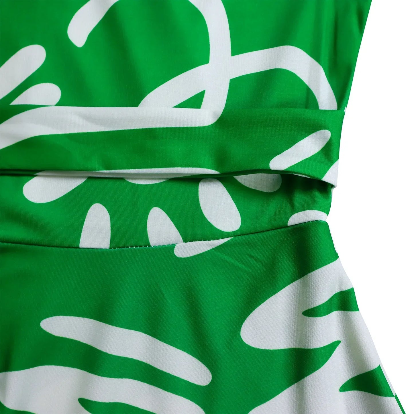 Printed Belted Dress Elegant  Knee-Length Round Neck Short Sleeve Dress