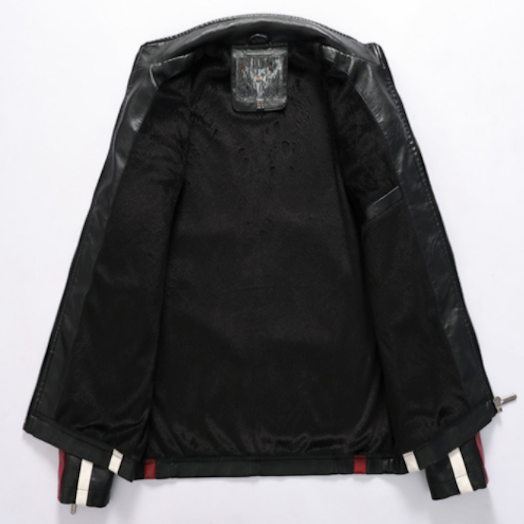 Mens Biker Vegan Leather Jacket With Badges