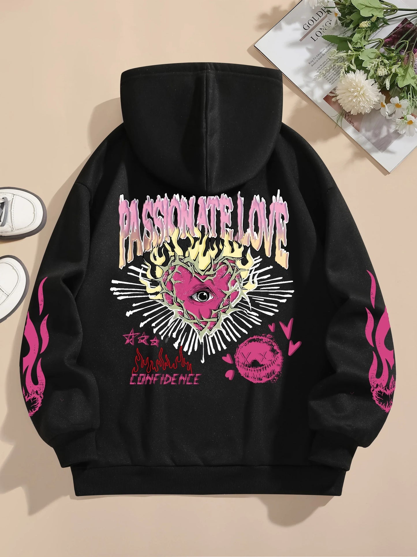 Sweatshirts Passionate Love Flame Heart Printed Hoodies