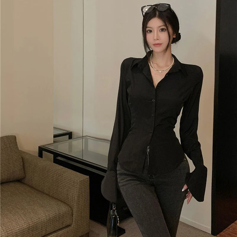 Gidyq Fashion Women Bandage Shirts Korean All Match