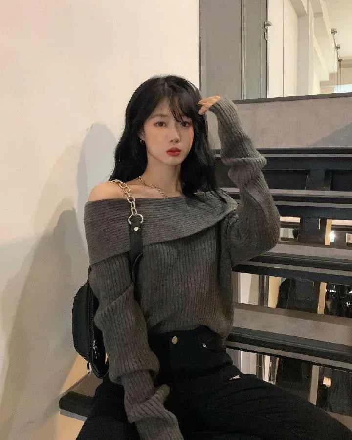 New Arriva Sexy Off-Shoulder Knit Thickened Soft Sweater Women