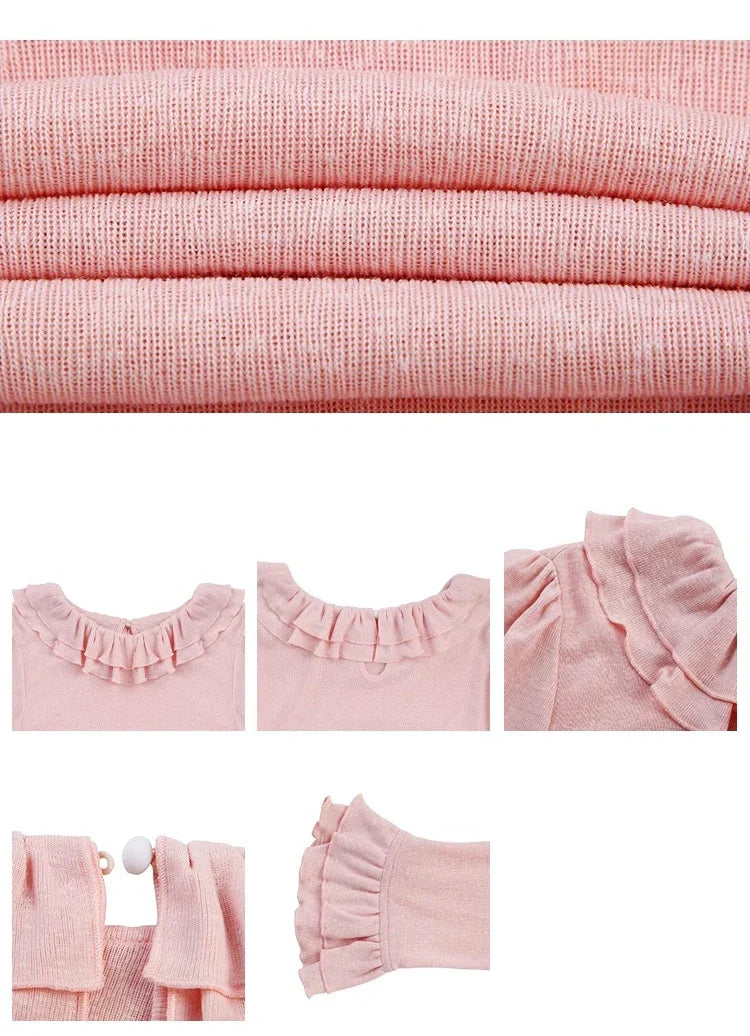 Solid Color Long Sleeve Sweet Double Layer Ruffles Crew Neck Knitted Sweater
