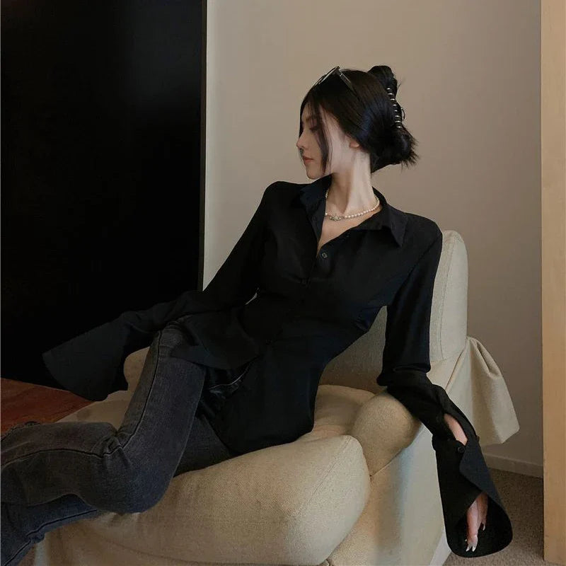 Gidyq Fashion Women Bandage Shirts Korean All Match