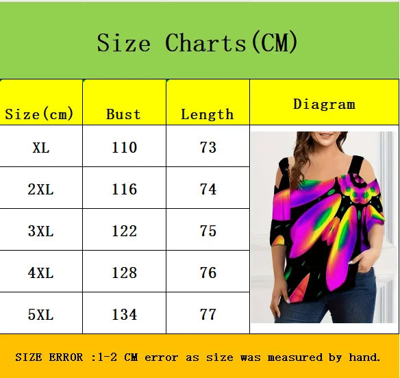 New Strap Off-The-Shoulder  Print Plus Size Women's Short Sleeve