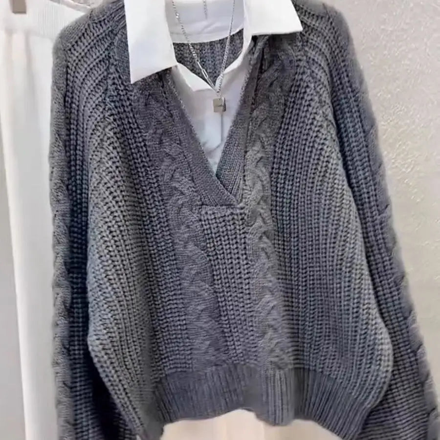 Japanese Lazy Retro Design with Fake Two Sweaters