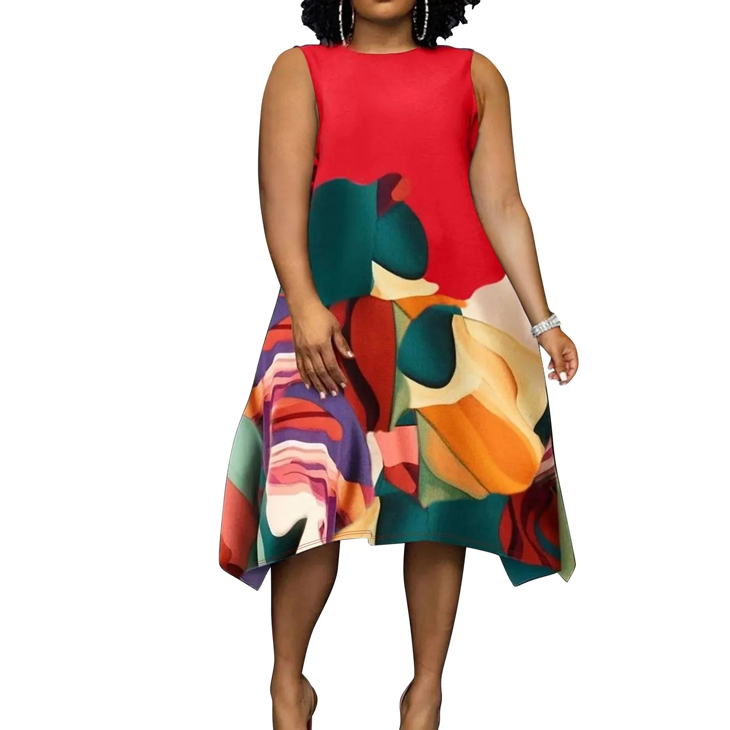 Summer Autumn Sleeveless Street Style Casual Plus Size Midi Dress