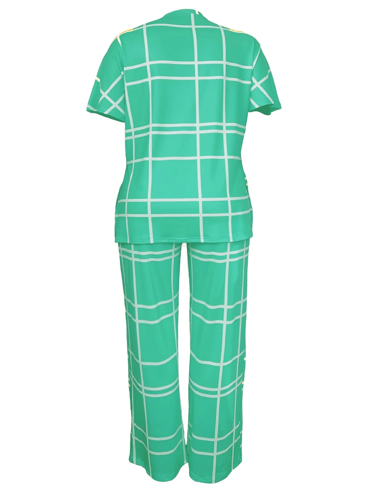 Elements Striped Grid Printed Casual Round Neck  Two Piece Set