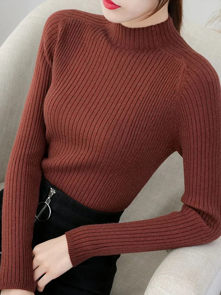 Pullover Mock Neck Long Sleeve Slim Sweater