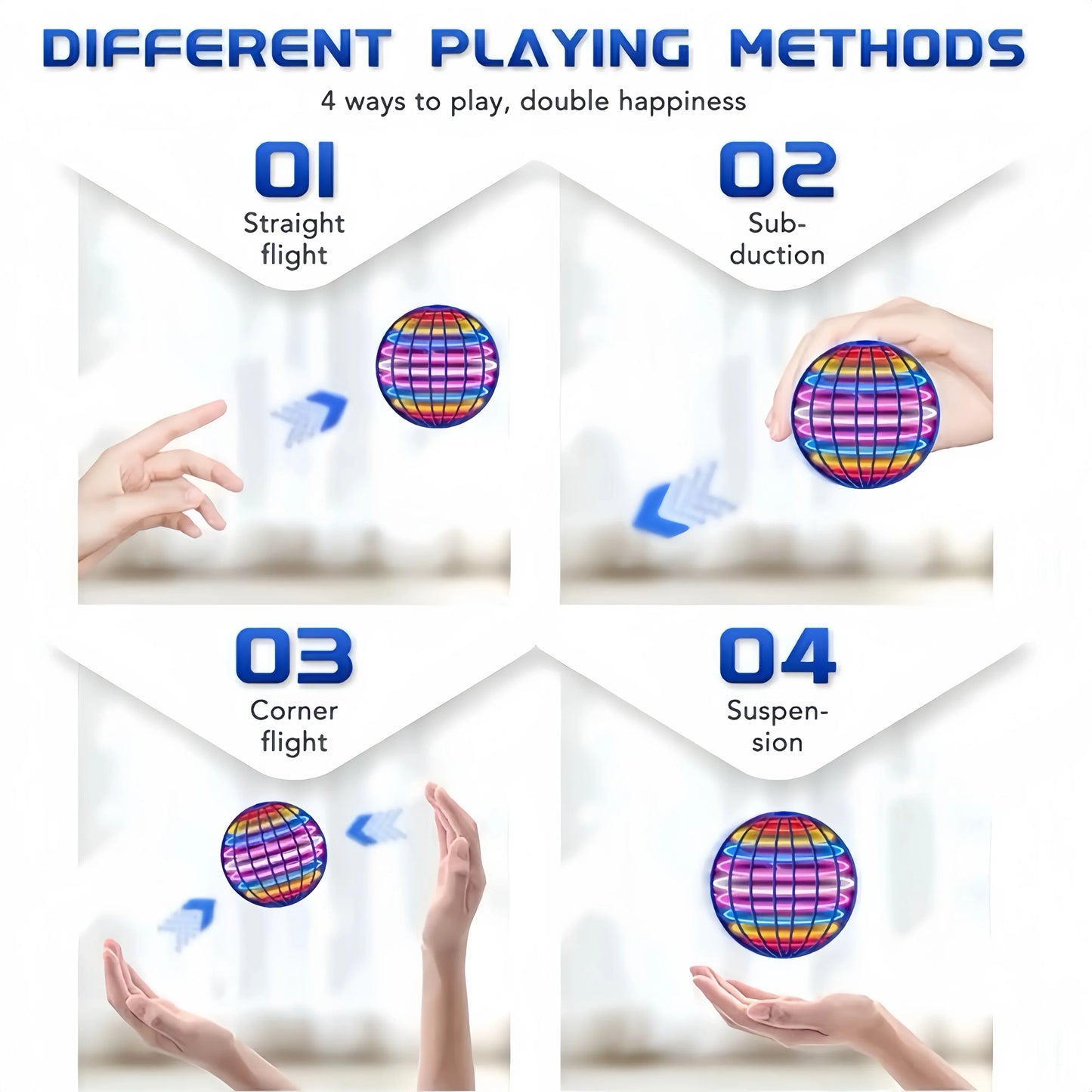 Flying Ball Toy Hand Control Flying Ball Magic Ball LED Light Boomerang Rotator 360° Mini Drone Flying Toy for Kids Family Gifts
