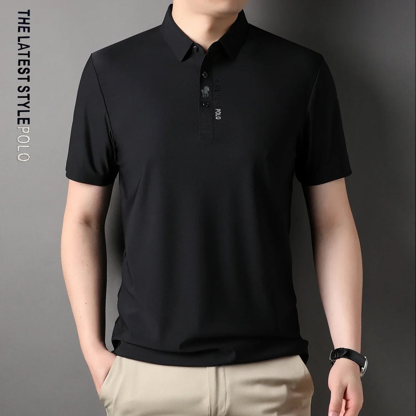 Ice Silk Embroidery Polo Shirt 2024 New Summer Lapel