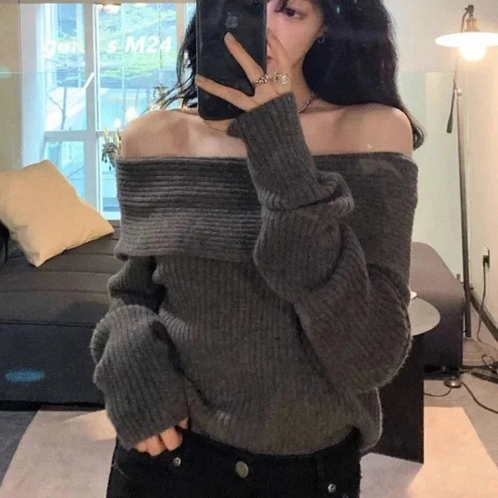 New Arriva Sexy Off-Shoulder Knit Thickened Soft Sweater Women
