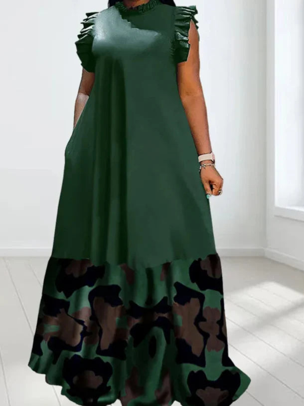 Wm star Plus Size Patchwork Elegant Full Length  Maxi Dress