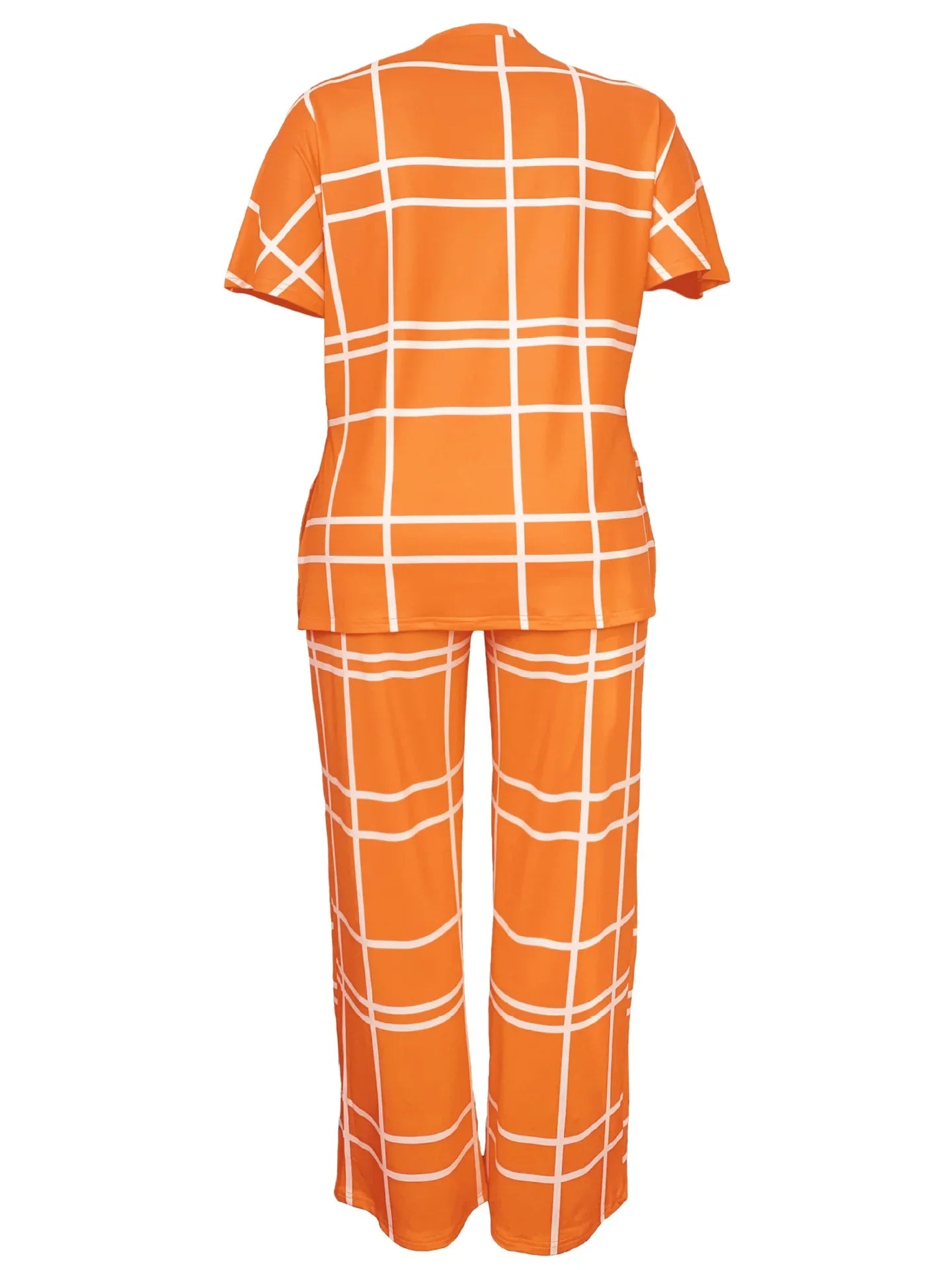 Elements Striped Grid Printed Casual Round Neck  Two Piece Set