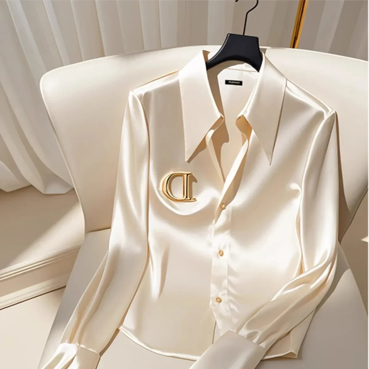 Satin Finish Shirts and Blouses Women OL Office Lady