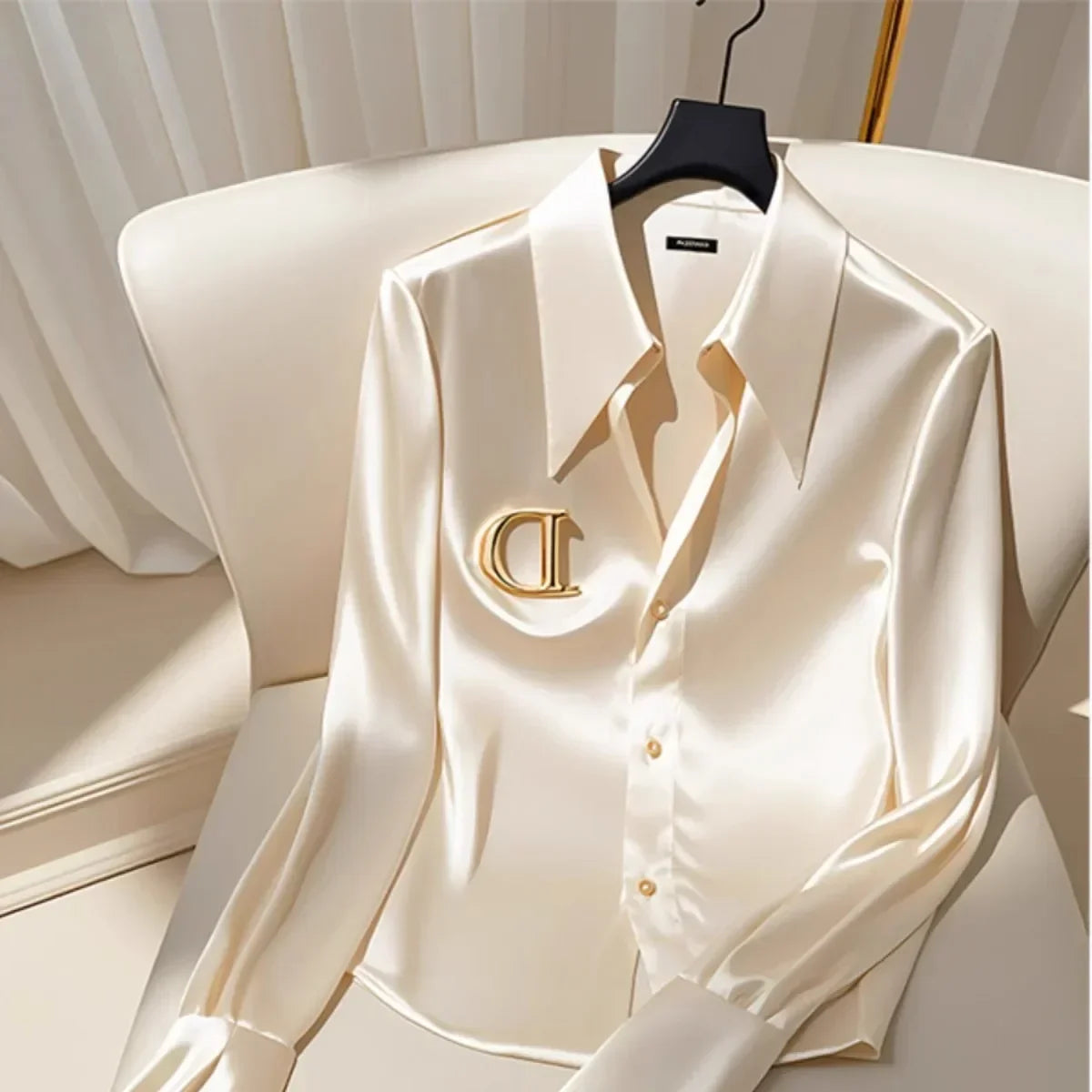 Satin Finish Shirts and Blouses Women OL Office Lady