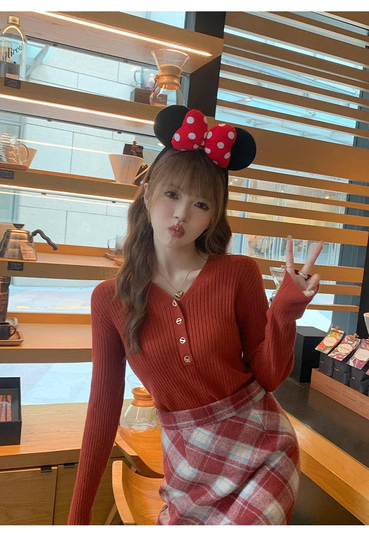 Sweaters Casual Slim Button Knitted Pullover Sweater