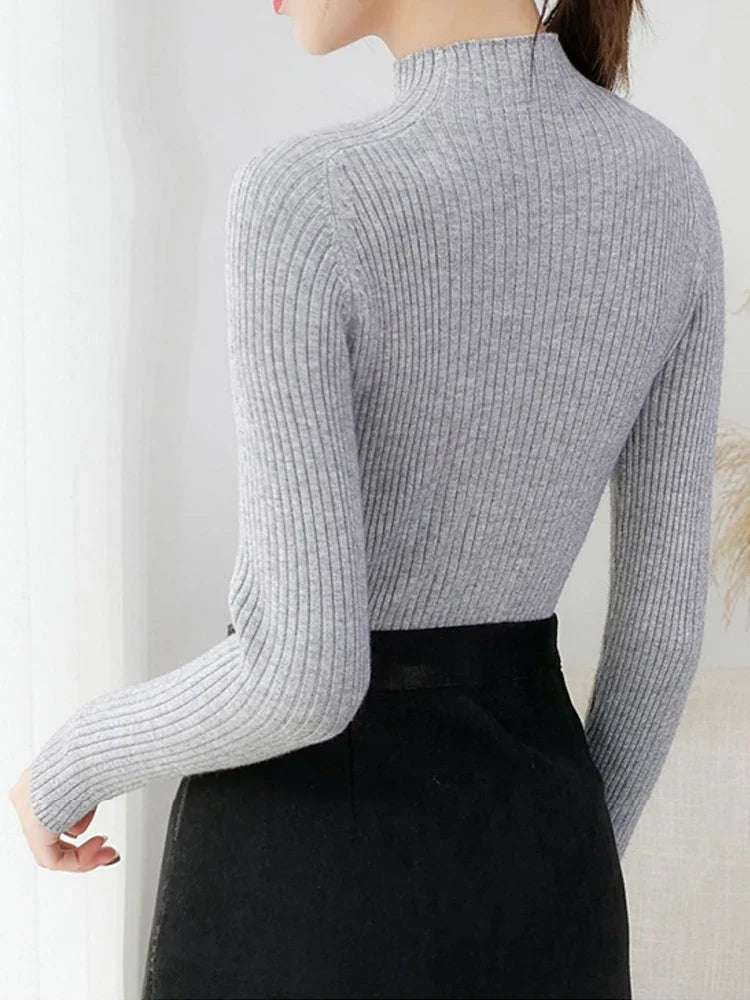Pullover Mock Neck Long Sleeve Slim Sweater
