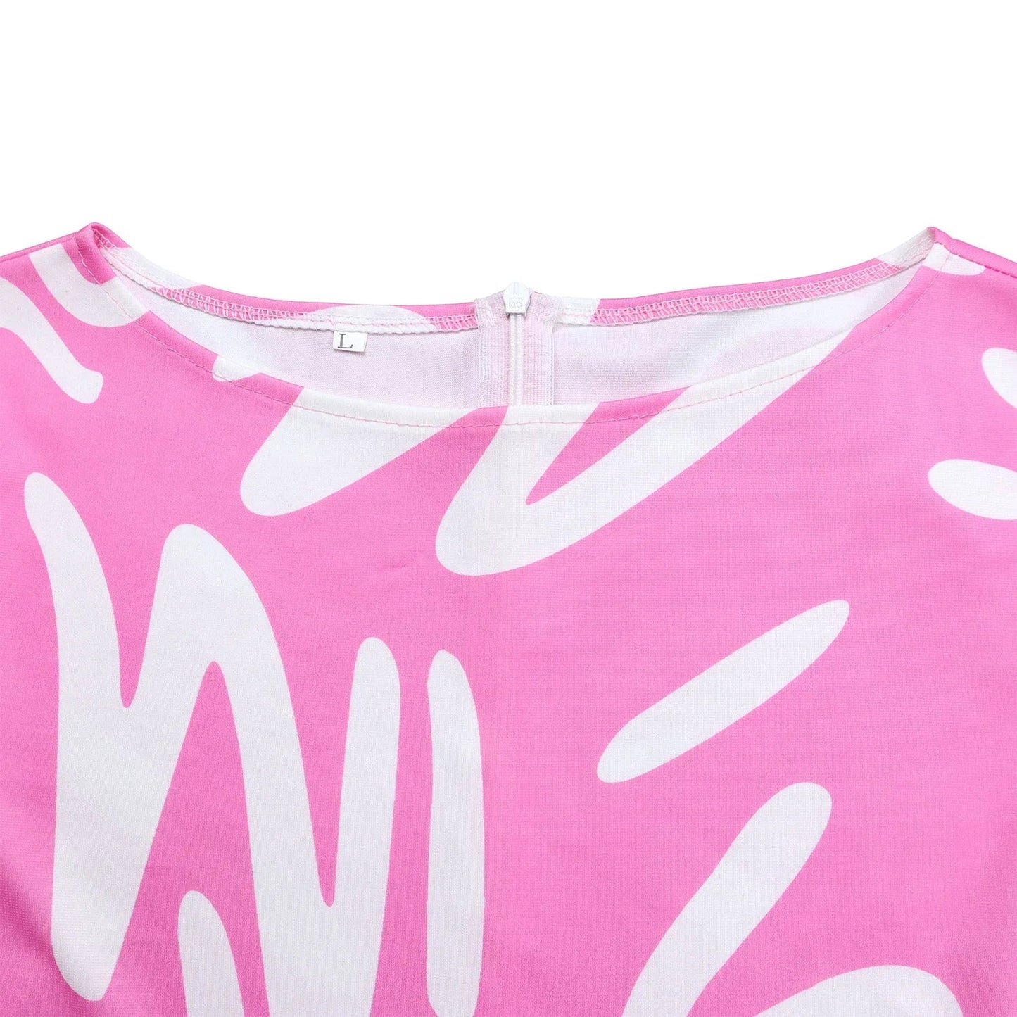 Printed Belted Dress Elegant  Knee-Length Round Neck Short Sleeve Dress