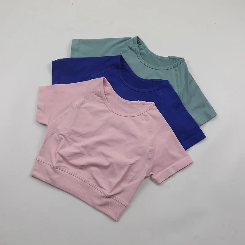 Impact Crop Top Women Short Sleeve Yoga Shirts Slim