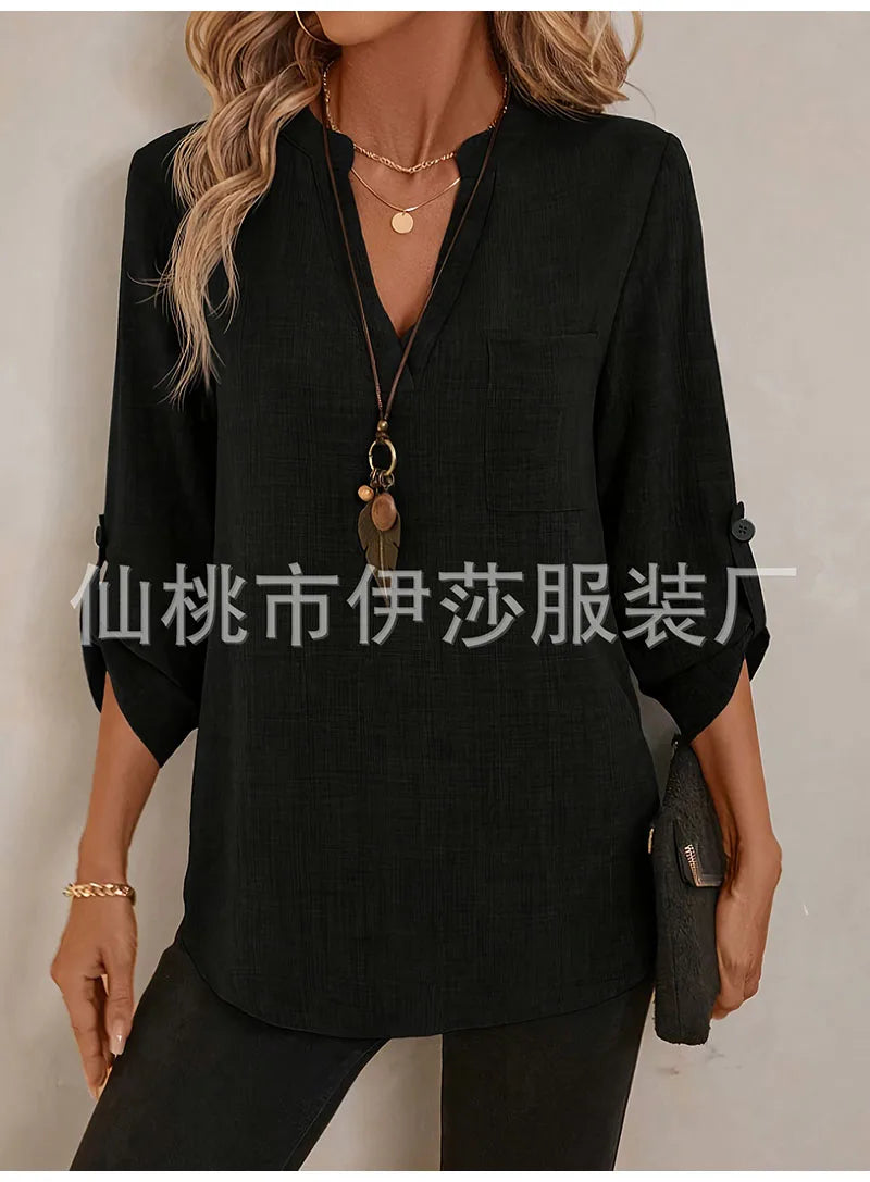 Elegant Casual V-neck Loose Sleeve Blouses
