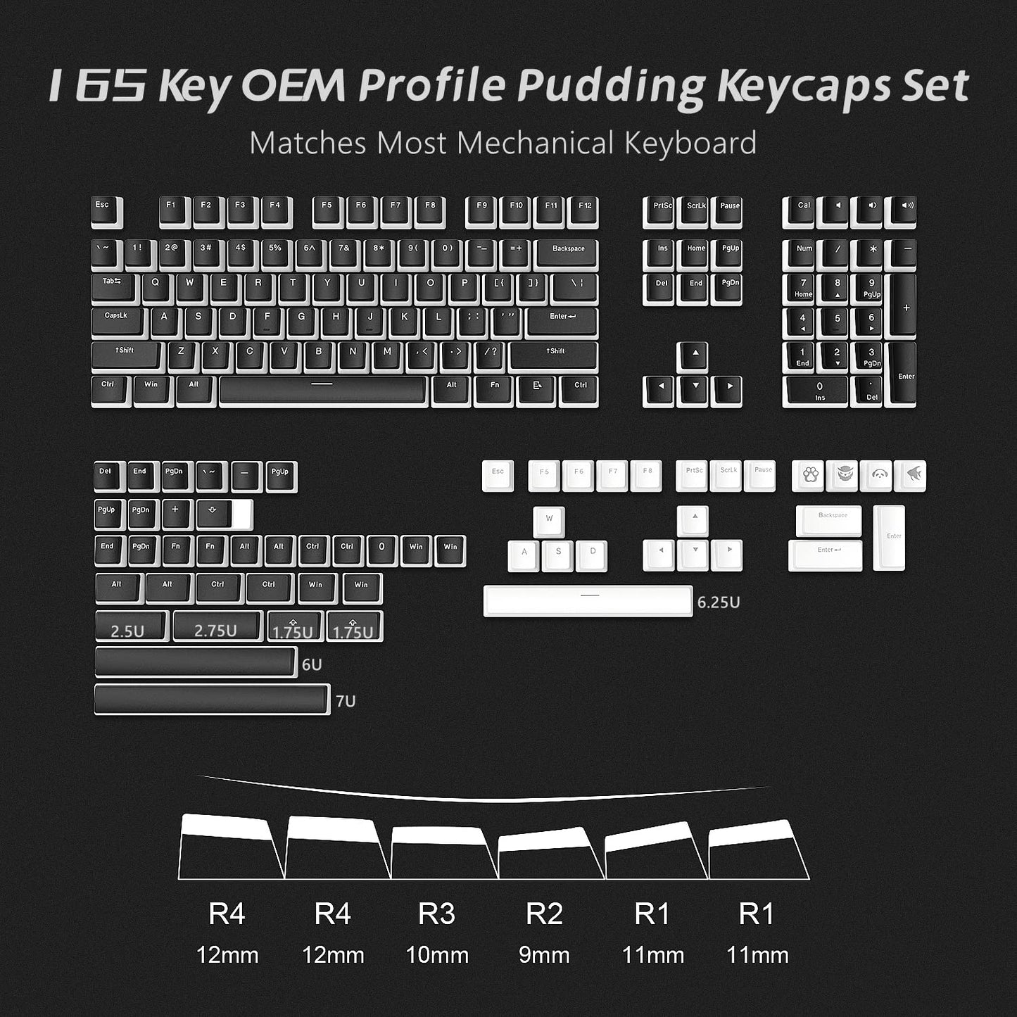 Pudding keycaps set with 165 keys