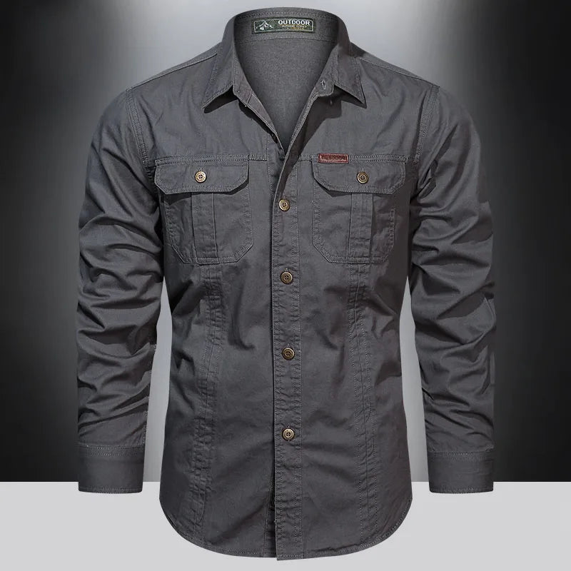 Cargo Shirt Men Long Sleeve Casual Cotton Shirts | Ships from US