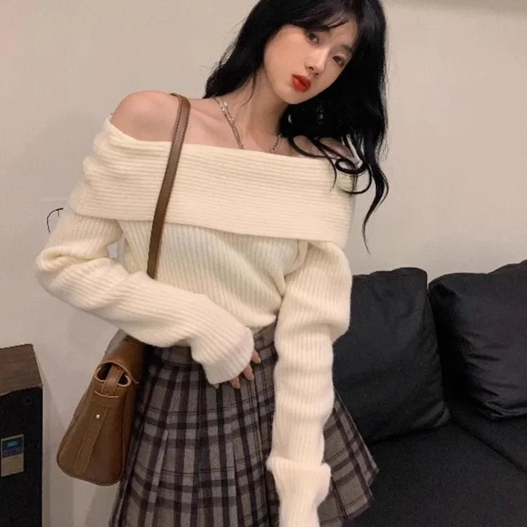 New Arriva Sexy Off-Shoulder Knit Thickened Soft Sweater Women
