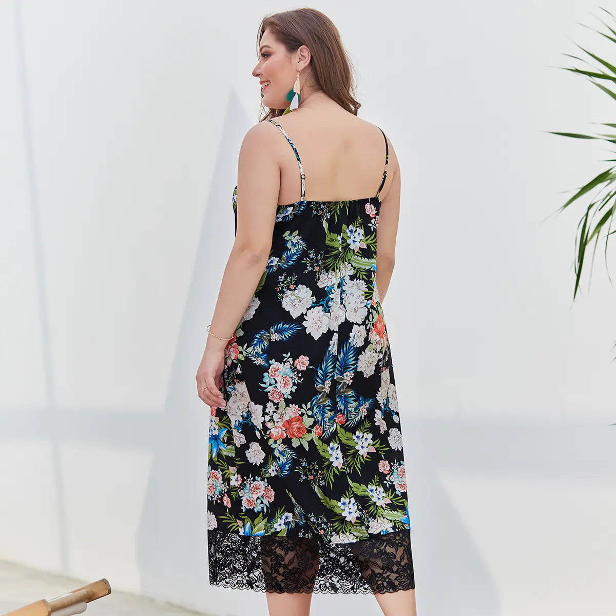 Plus Size Floral Print Maxi Dress with Spaghetti Straps