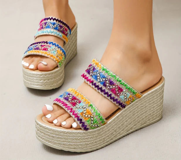 Diamond Platform Wedge Heel Sandals and Slippers