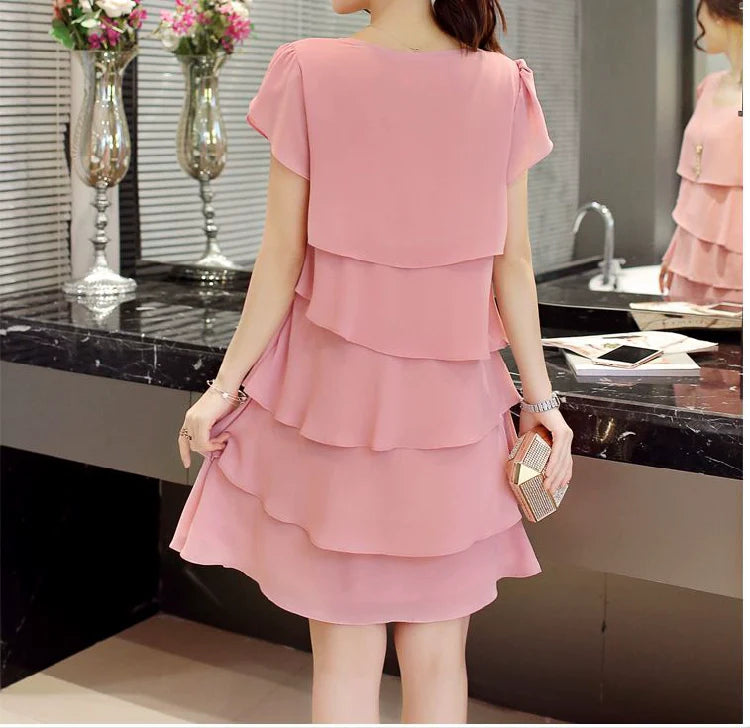 Loose A- line Plus Size Ladies Slimming Short Sleeve Cake Dress