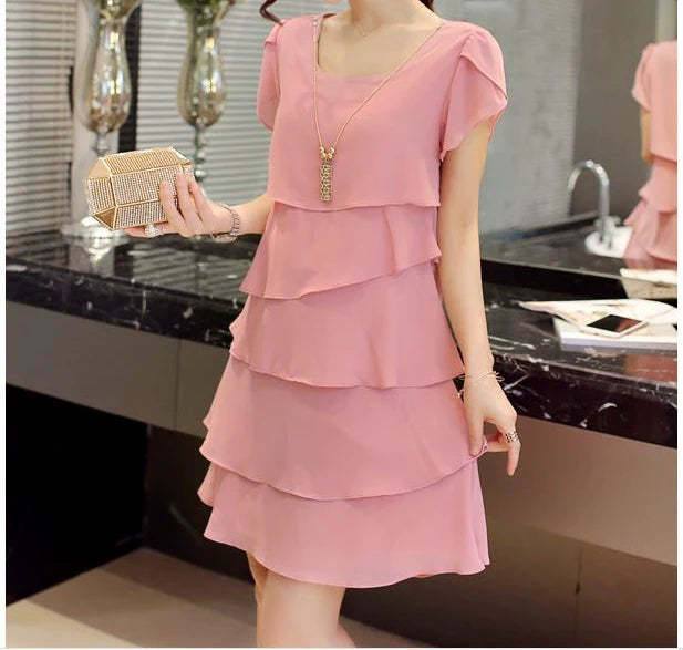 Loose A- line Plus Size Ladies Slimming Short Sleeve Cake Dress