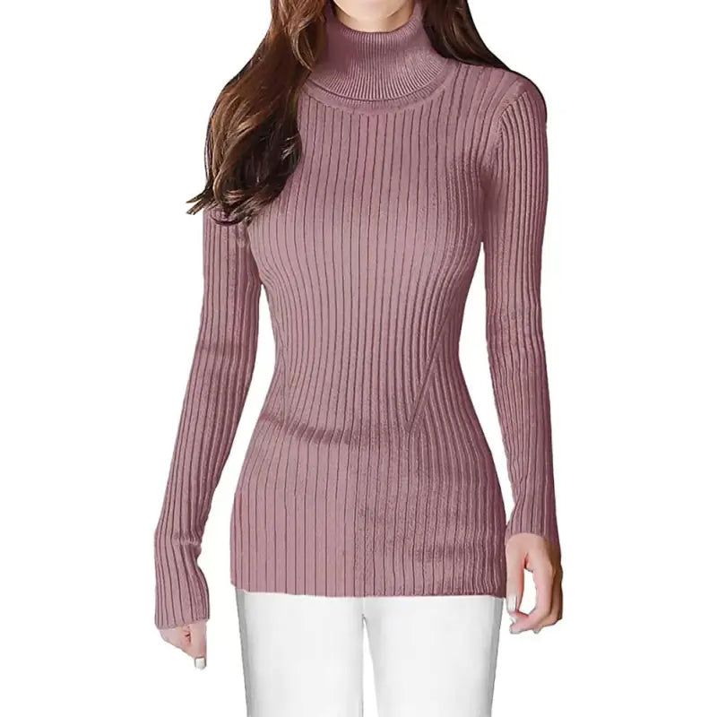 Fashionable Turtleneck Ribbed Sweater for Women