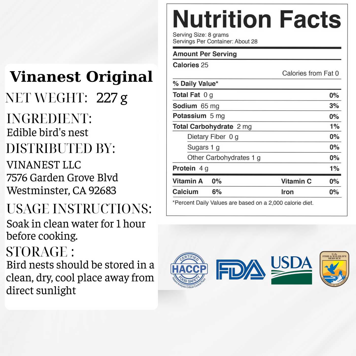 Vinanest Original (Yến Rút Lông Khô) 227Gr