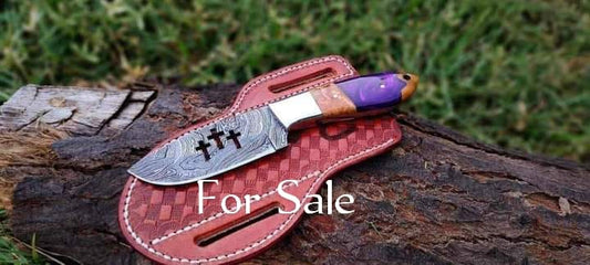 Traditional Cowboy Knife – 8" Resin & Olivewood Handle with Steel Bolster and Leather Sheath