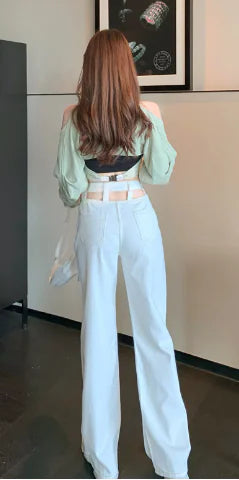 Women’s High Waist Loose Fit Blue Denim Trousers