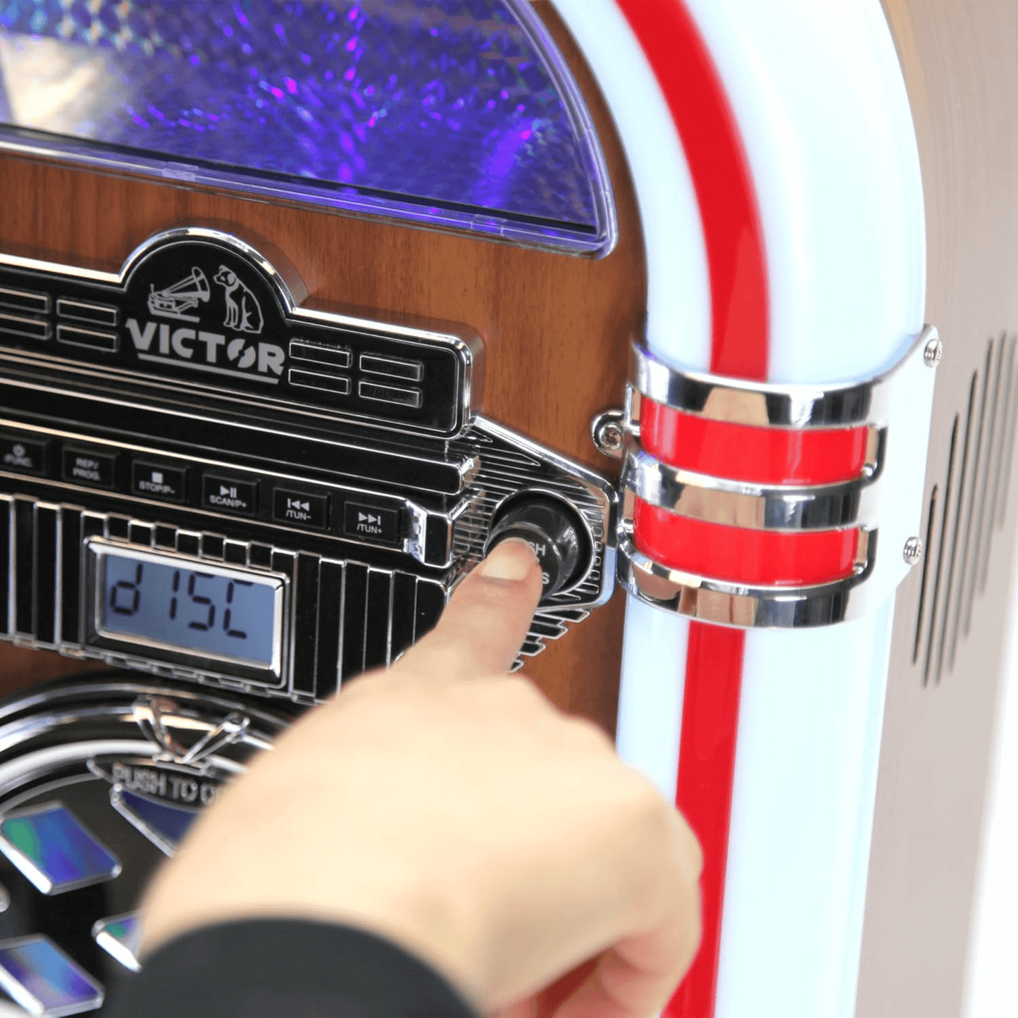 Victor Broadway II Desktop CD Jukebox with Multi-Color LED Lighting and FM Radio