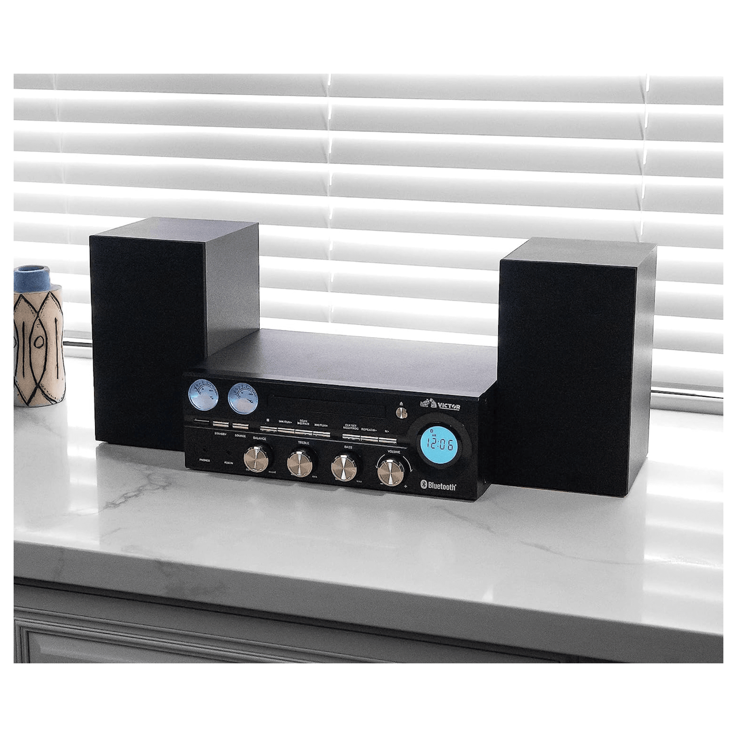 Victor Milwaukee 50W Desktop CD Stereo System w Bluetooth, CD Player & FM Radio