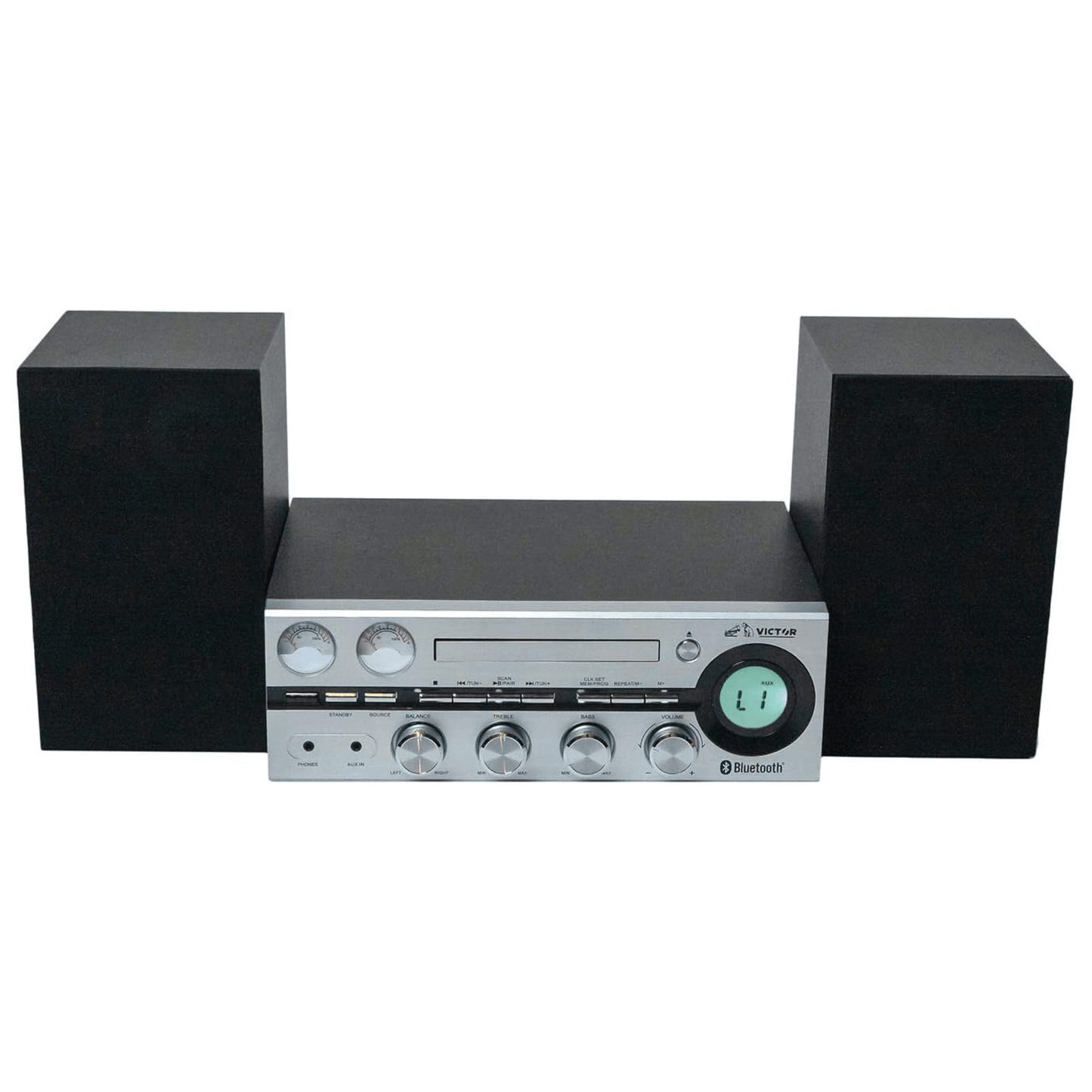 Victor Milwaukee 50W Desktop CD Stereo System w Bluetooth, CD Player & FM Radio