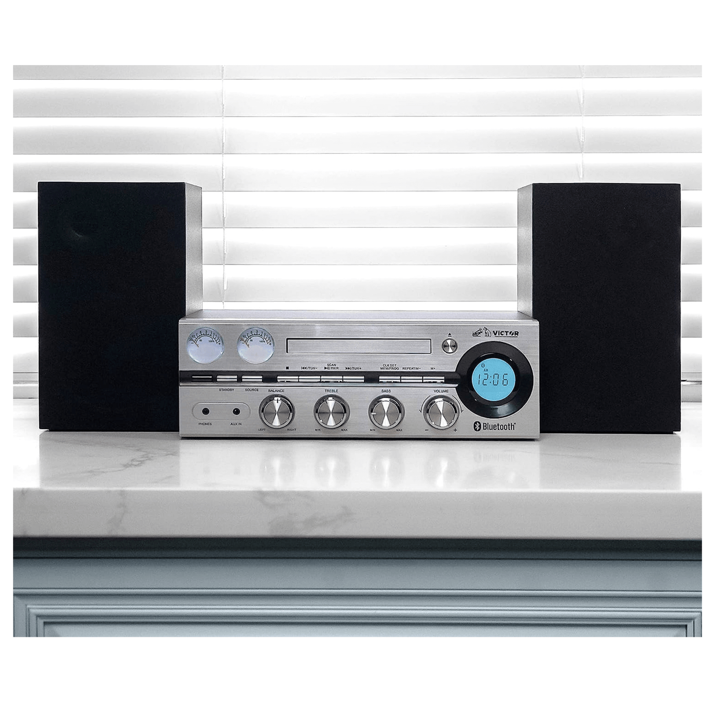 Victor Milwaukee 50W Desktop CD Stereo System w Bluetooth, CD Player & FM Radio