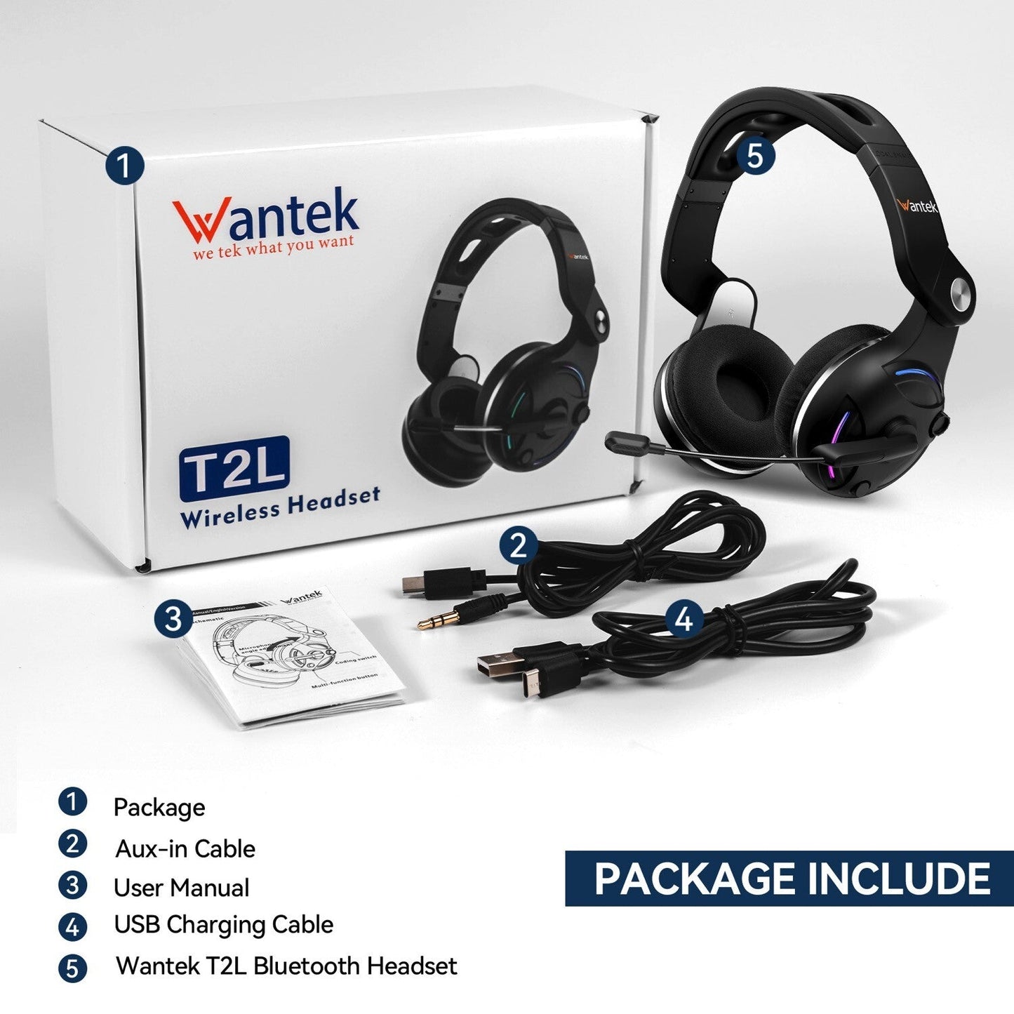 Wantek T2L  Wireless Noise-Canceling Headset  Black