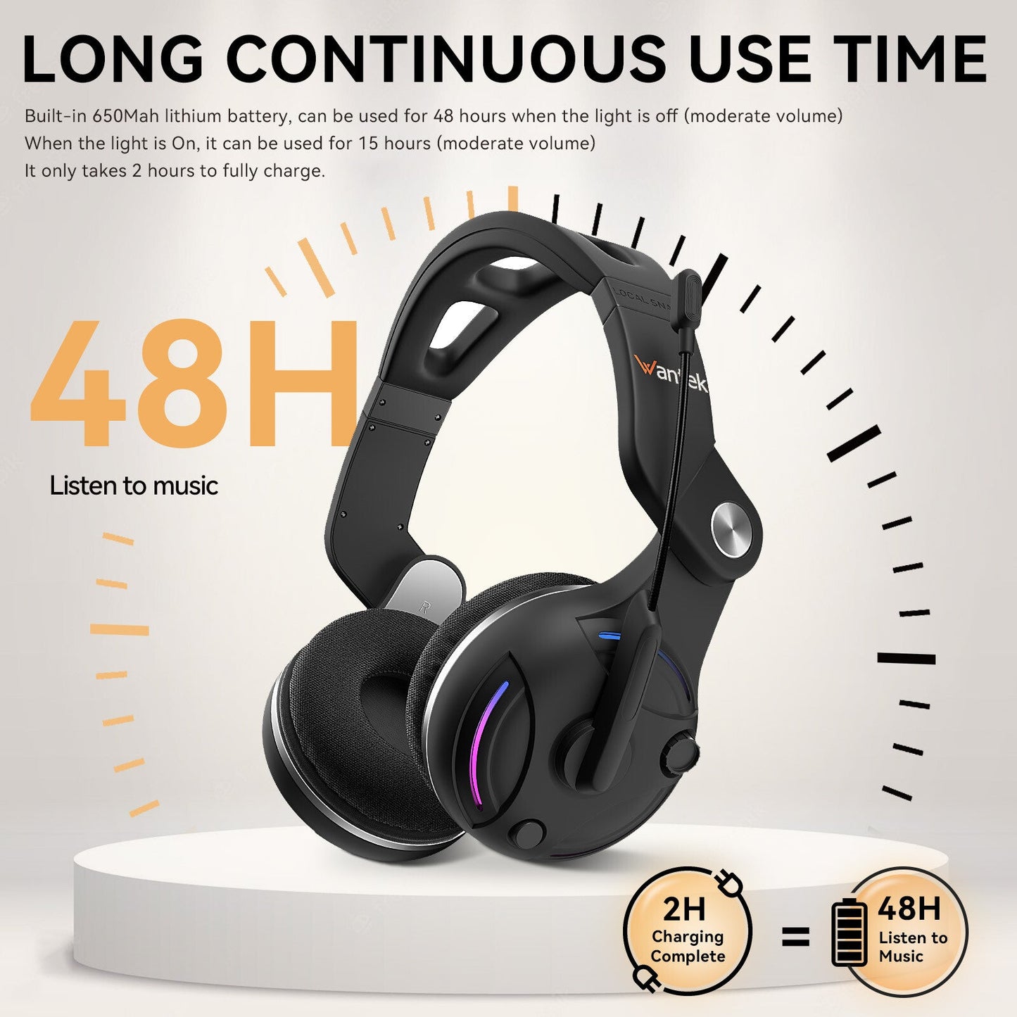 Wantek T2L  Wireless Noise-Canceling Headset  Black