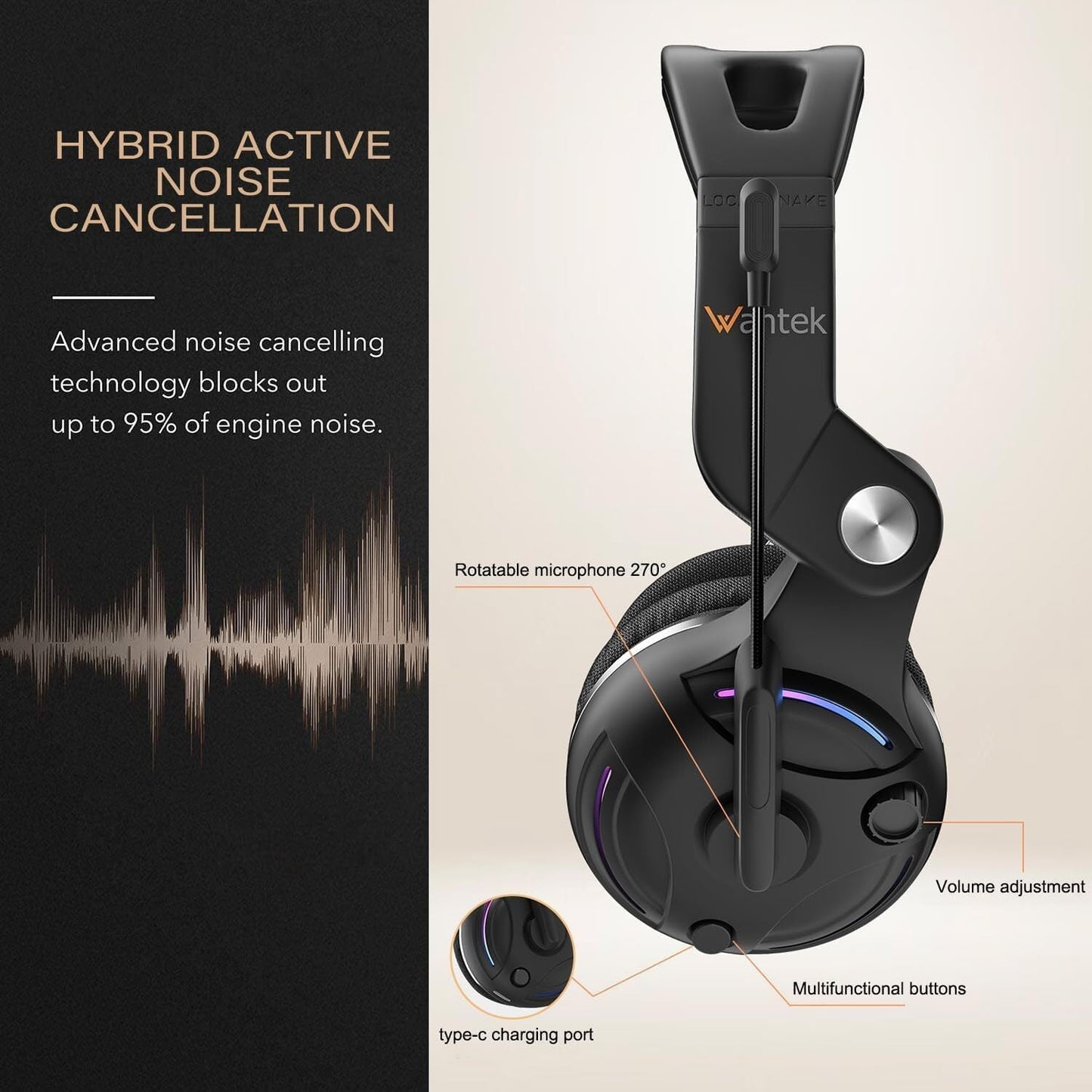 Wantek T2L  Wireless Noise-Canceling Headset  Black