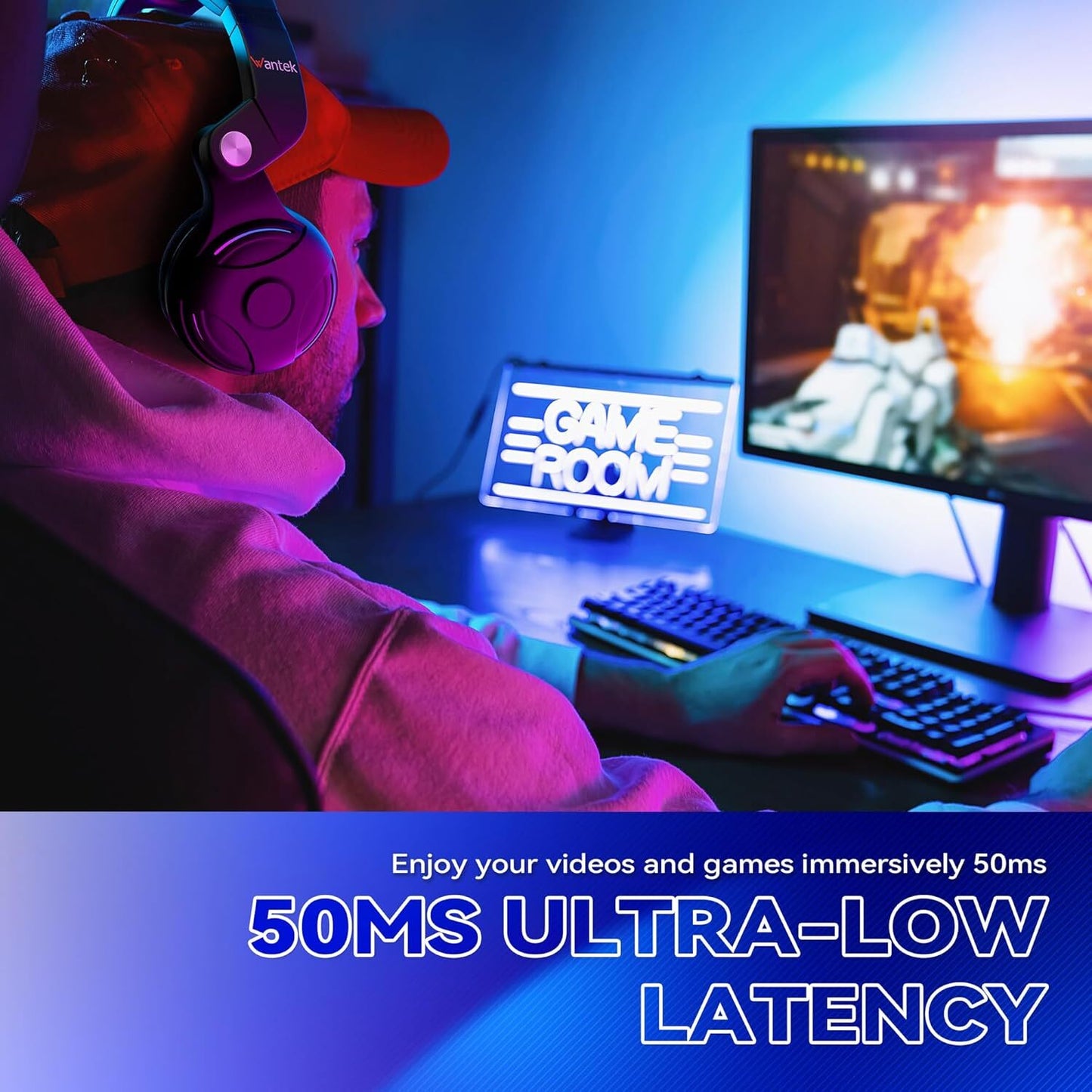 Wantek T2L  Wireless Noise-Canceling Headset  Black