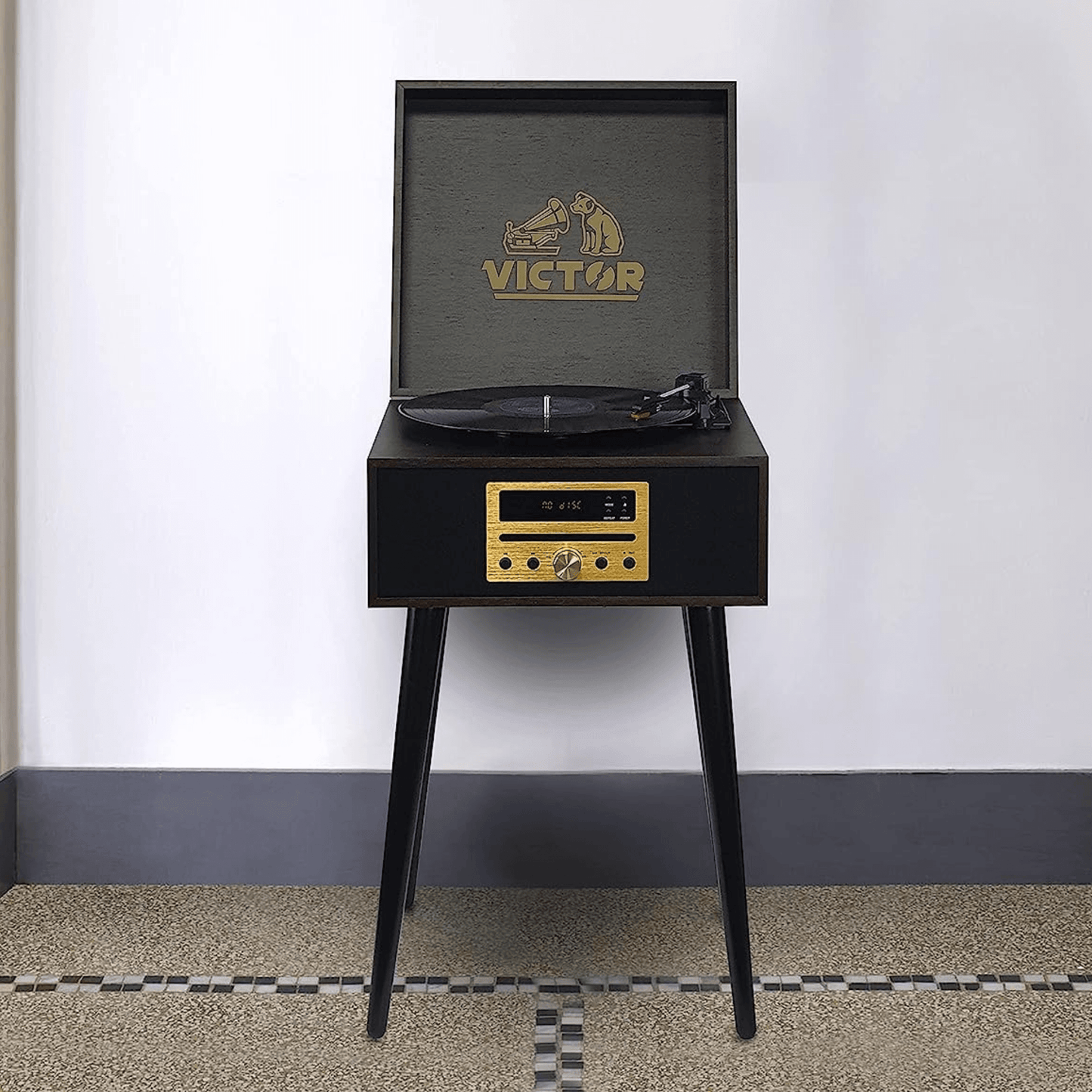 Victor Newbury 8-in-1 Music Center w Chair-Height Legs, USB Slot & AM FM Radio