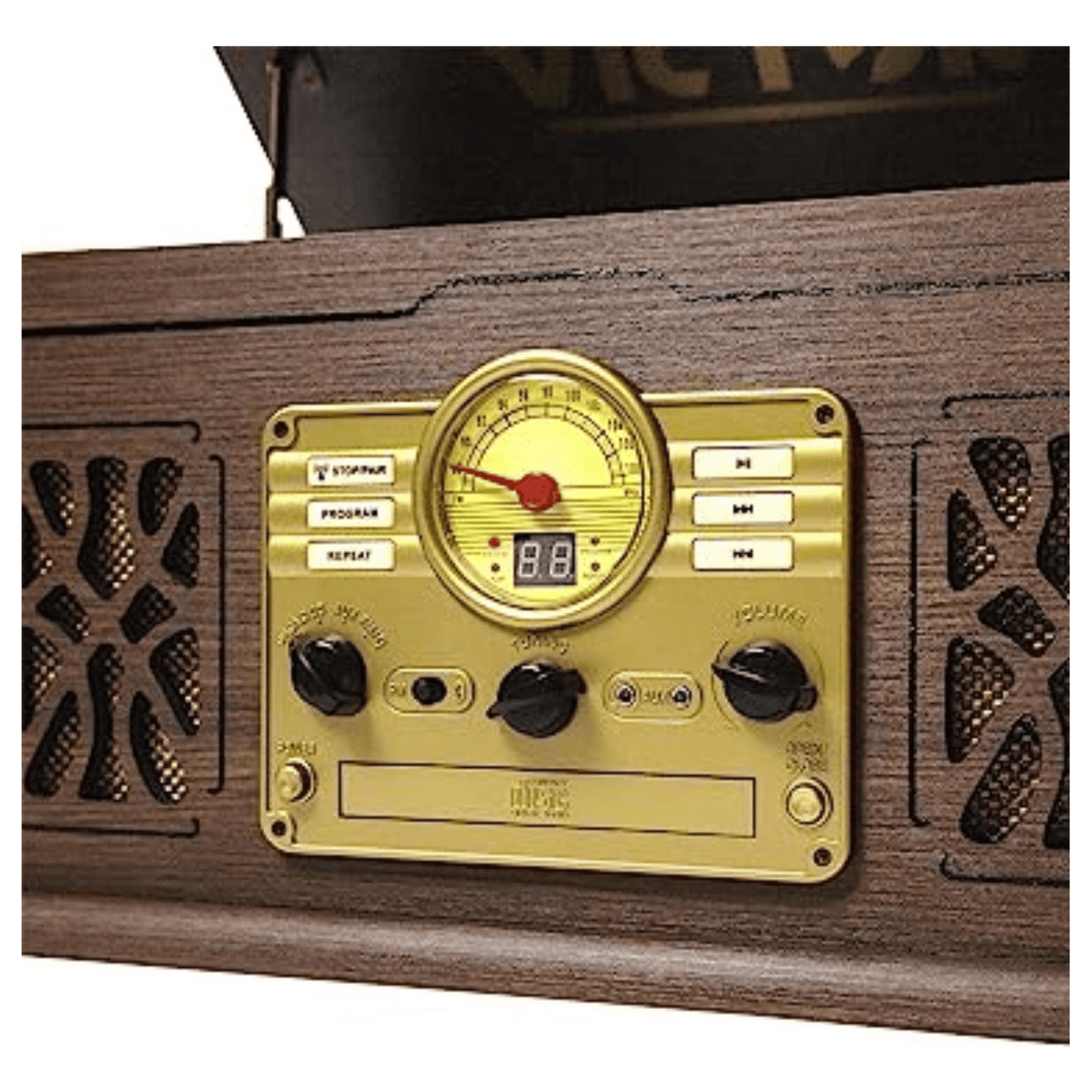 Victor State 7-in-1 Wood Music Center with 3-Speed Turntable and Dual Bluetooth